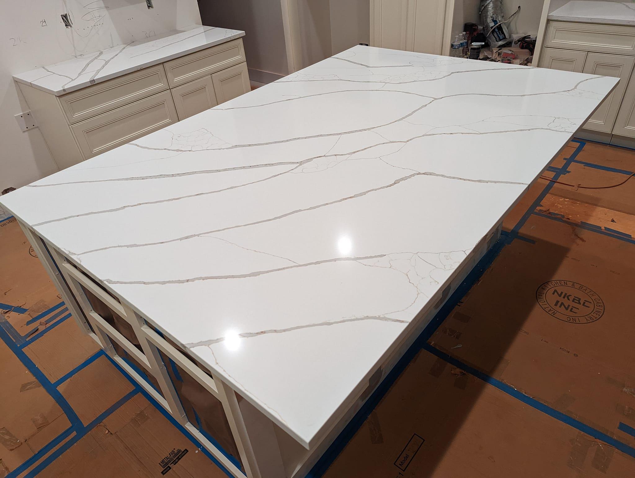 Calacatta Michelangelo Quartz Kitchen Island