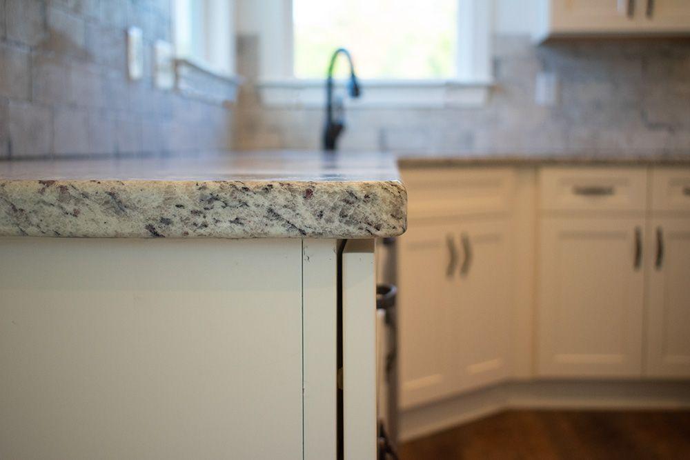 White Ornamental Granite Kitchen Counters Closeup