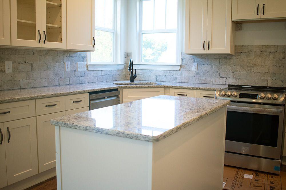 White Ornamental Granite Kitchen Counters Island Tile